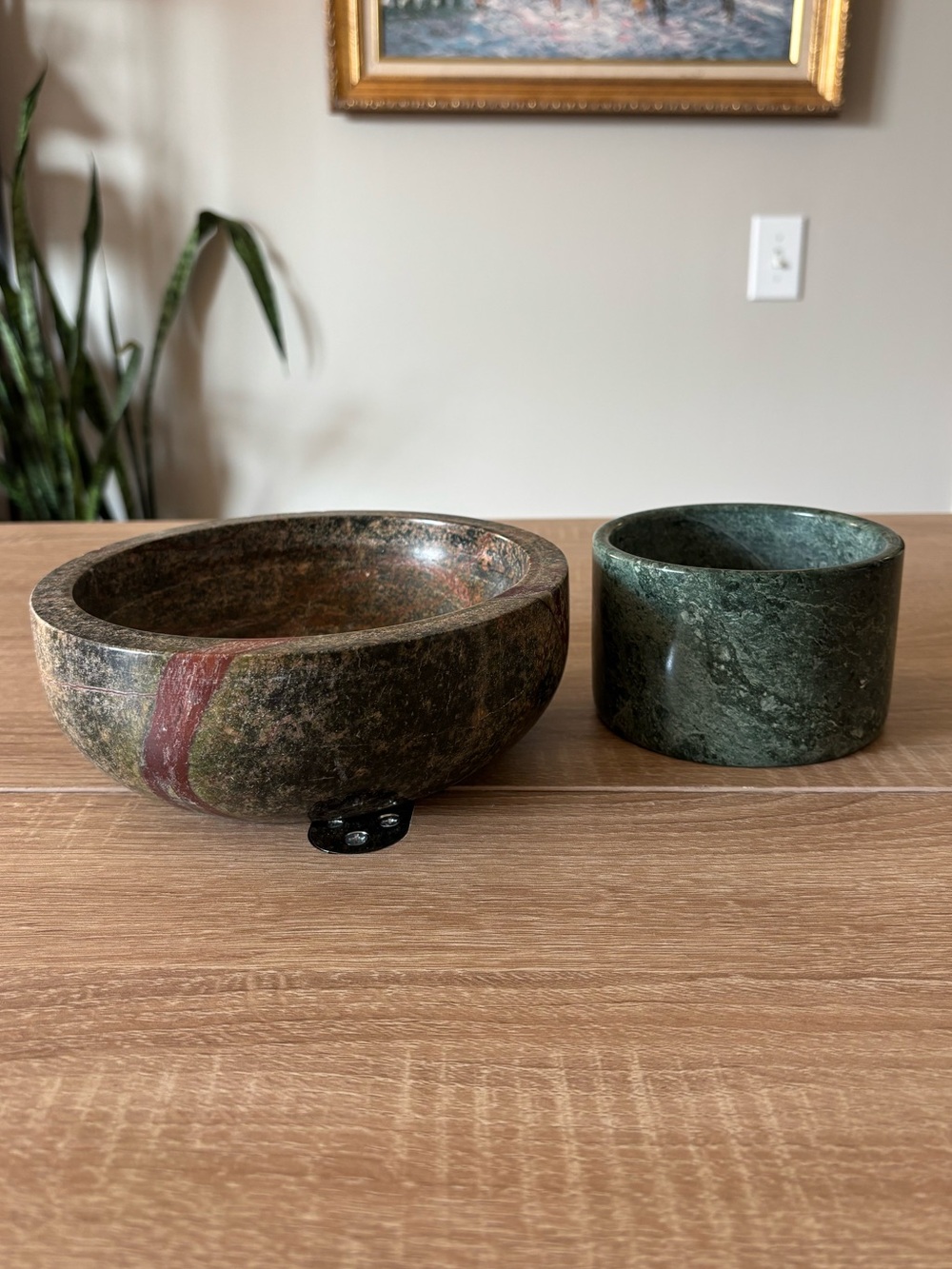 Set of 2 - Green Marble Stone Decorative Bowls - Heavy Weight